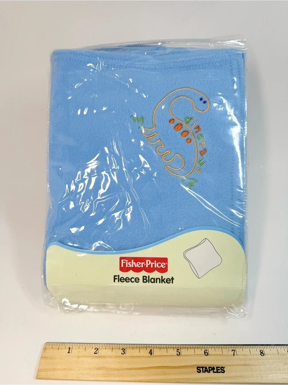 Fisher Price Vintage  Fleece dinosaur blue baby blanket READ**